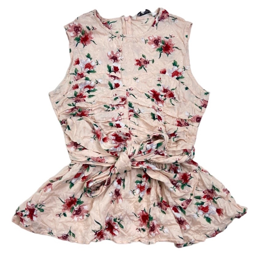 Walter Baker pink Pena Shirred/cinched Floral Blouse. Waist bow Size Medium